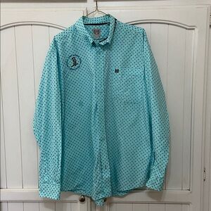 Cinch Men's Aqua Polka Dot Casual Button Down Shirt